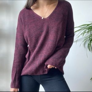 Burgundy maroon knit vneck oversized sweater